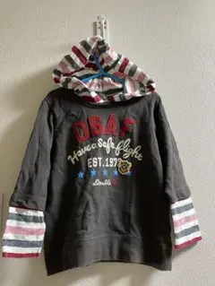 【ポスト投函】ダブルビー110cmフード付き薄手重ね着風トレーナー