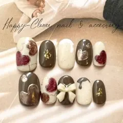 ☆A-475☆ネイルチップ ハートとリボンのバレンタインネイル