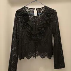 ZARA レース フリル付き 長袖トップス 黒