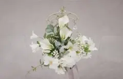 ホワイト造花ブーケ グレーリボン付き
