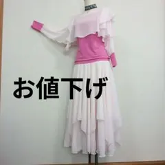 お値下げ　ハンドメイド　社交ダンス　ベビーピンクシフォン　セットアップ　ドレス