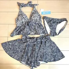 新品　アースミュージック&エコロジー 9M 水着 3点セット　ネイビー　小花柄のサムネイル