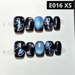 現品ネイルチップ　ショートスクエア　アート宇宙惑星黒ベースマグネット奥行き個性派