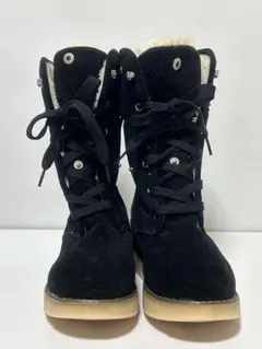 黒 スエードブーツ 裏起毛防寒ヒモタイプ23.0未使用品 ブラック