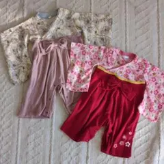 2点セット 花柄 リボン付き袴ロンパース着物風　80 ひな祭りお祝いお正月梅