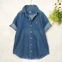 ポロバイラルフローレン デニムBDシャツ 半袖 インディゴ マルチポニー
