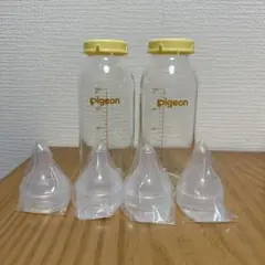 【新品未使用】ピジョン産院用　哺乳瓶200ml 2本+直付乳首4個 セット