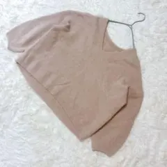 MK MICHEL KLEIN ピンクベージュ Vネック ニット パフスリーブ