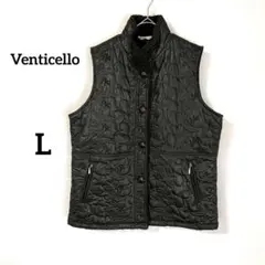 【ヴェンティチェロ】キルティングベスト L ブラック 花柄刺繍 ヴィンテージ