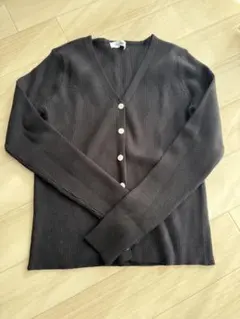 Chu Shanブラックリブ編み長袖カーディガン