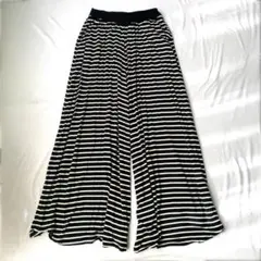 【アズールバイマウジー】ワイドフレアパンツ ボーダー ウエストゴム M