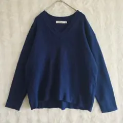 MOUSSY Vネック ニット ネイビー FREE ゆったり 長袖