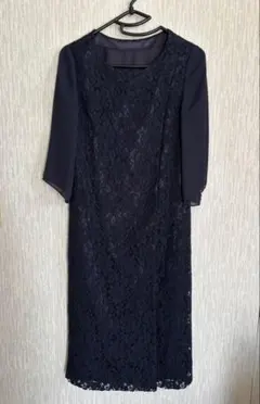 最終お値下げネイビー レース 七分袖 ワンピース