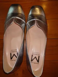 値下げ　美品　MAMIAN　マミアン　スクエアトゥ切り替え　シューズ　シルバー