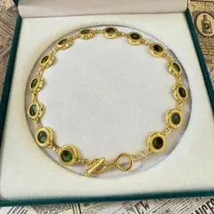 ヴィンテージ　デザイン　アクセサリー　ネックレス　ゴールド　グリーン　レトロ