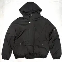 ブラック中綿ジャケットXL フード付防寒ブルゾン