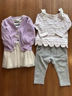 petit main 紫色 カーディガン S ボーダー ワンピ 春物セット 90