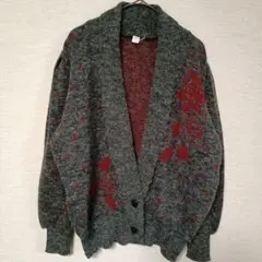 グレー 花柄 ドット カーディガン 長袖 ニット暖か 羽織り個性的 カーデ