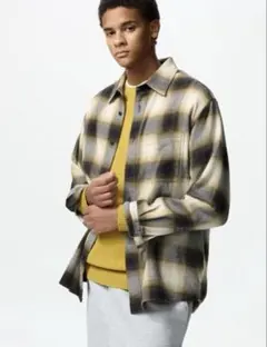 ユニクロ フランネルシャツ/チェック L イエロー オンブレ