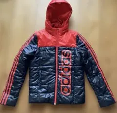 adidas フード付きダウンジャケット　黒/赤 160cm