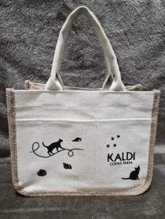 미사용 상태좋음 カルディ KALDI 猫柄 ミニトートバッグ ジュート