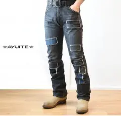 00s　AYUITE（アユイテ）リペア加工ブーツカットBKデニムパンツ2　日本製のサムネイル