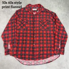 50s60s style プリントネルシャツ ロカビリー ヴィンテージ グランジ