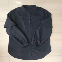 GU バンドカラー フリルブラウス ブラック M