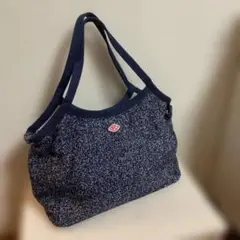 ROOTOTE ロゴ付きネイビー布トートバッグ