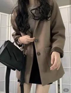 ブラウン テーラードジャケット オーバーサイズ