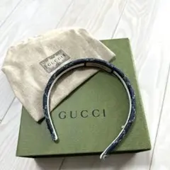 GUCCI デニム ヘアバンド　カチューシャ ロゴ　袋箱付のサムネイル