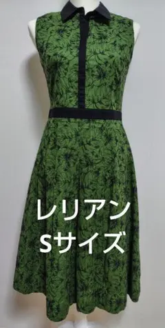 レリアンボタニカル柄刺繍生地 ノースリーブ 襟付きワンピース S〜Mのサムネイル