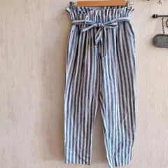 海外古着✨フリー ストライプ ウエストリボン ワイドパンツ コットン ゆったり