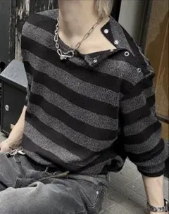 【Chikashitsu +】shoulder snap border knitのサムネイル
