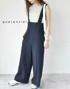 美品✨quaranciel　洗濯可能　ドビーハイウエスト サロペット　ネイビーのサムネイル