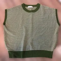 Linoluce グリーンチェックニットベスト