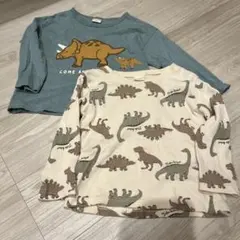 シンプルフリー恐竜デザイン長袖カットソー 100cm2枚セット男の子
