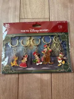 【新品未使用】東京ディズニーランド40周年 クリスマス キーチェーン5個