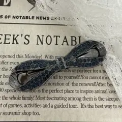 【週末セール】バレッタ　ストーン　ネイビー　青　ブルリボン　ヘアアクセサリー