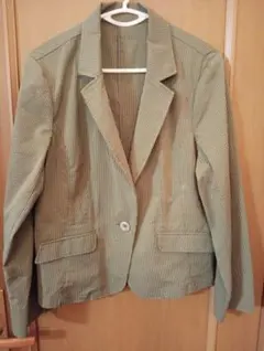 【3L】カーキ系ストライプ柄 薄手テーラードジャケット