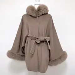 美品 rienda ウールMIXフードポンチョコート 上着 羽織り M