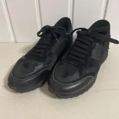 VALENTINO ブラック　レザー　スエード　カモフラージュ スニーカー　黒