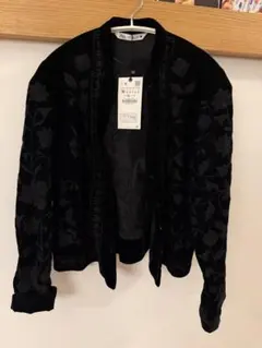 ZARA 刺繍入りベルベットジャケット ブラックのサムネイル