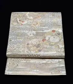 美品　和服帯　西陣織　正絹　菊蝶紋　袋帯(六通) 早い者勝ち