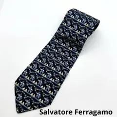 Salvatore Ferragamo ネクタイ 動物柄 ネイビー