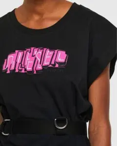 DIESEL ブラックドレス ピンクロゴ ベルト付き