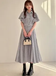 ベルト付きストライプ柄フリルスリーブシャツワンピース[cc12]GRLグレイル