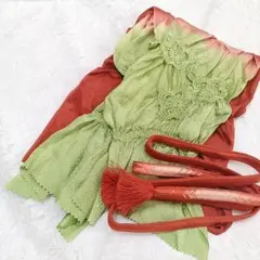 E10 帯揚げ 帯締め セット しぼり グラデーション 緑 茶