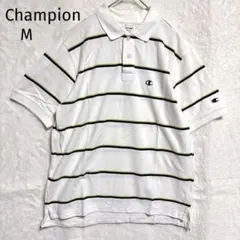 【チャンピオン】ポロシャツ ホワイト ストライプ　綿100% M ゴルフ