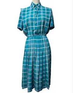 【当時品ヴィンテージ】昭和レトロチェック柄半袖シャツワンピース